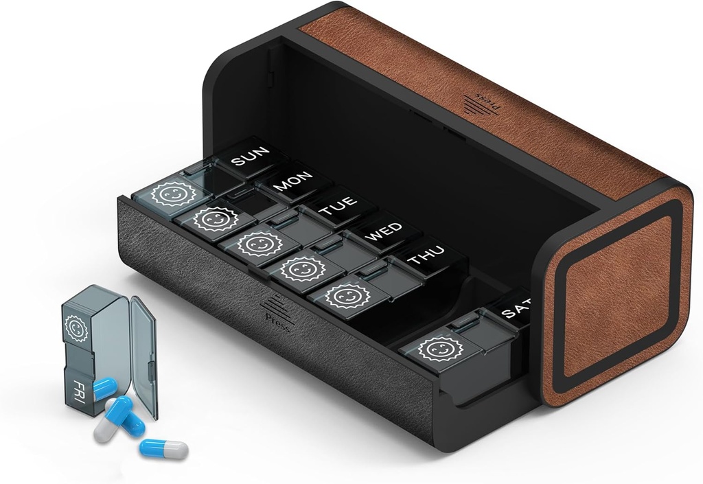 Haftalık Pill Organizer 2 Times a Day, Great Travel Pill Box 7 Day, Two Daily AM PM Pill Case, Reforce Pocket Eczanesi, Pill Konteynerleri For Vitamin, Medicine (Black and Brown)