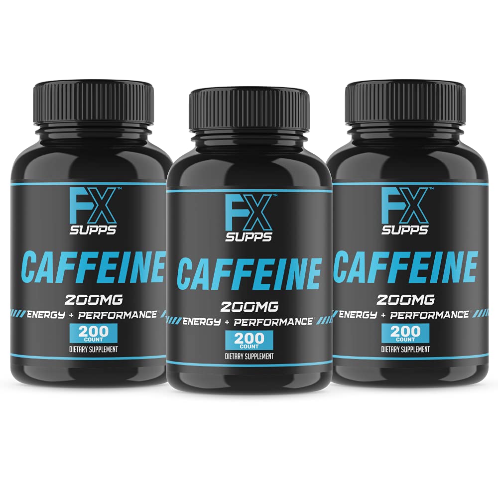 FXSUPPS Καφεΐνη 200mg Χάπια (3-πακέτο, 600 κάψουλες) – Γρήγορο συμπλήρωμα ενεργειακής υποστήριξης για άνδρες και γυναίκες 