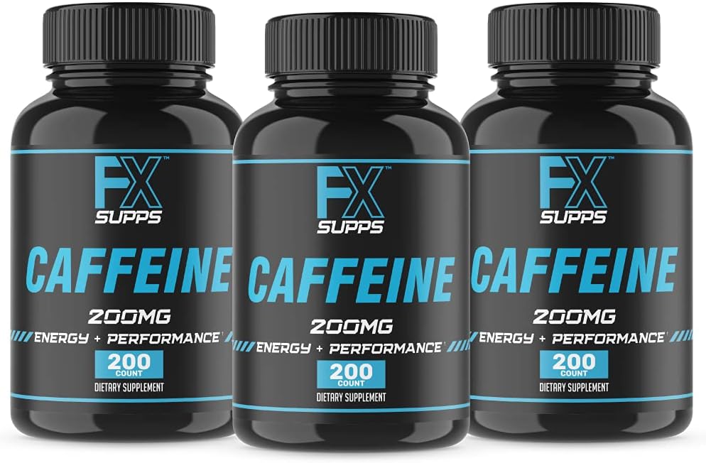 FXSUPPS Caffeine 200 mg Pills (3-Pack, 600 Capsules) – Fast-Acting Energy Support Supplement for Men and Women | Supports Focus, Alertness & Metabolic Function Doğal