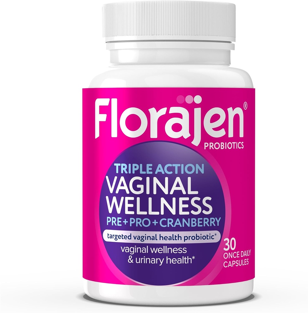 Florajen Kadın'nın Triple-Action Probiyotik - Prebiyotik + Probiyotik + Cranberry for Vaginal, Digestive, & Immune Support - Fast-Acting - Klinikly-Studied - Gluten-Free & Vegan - 30-Count