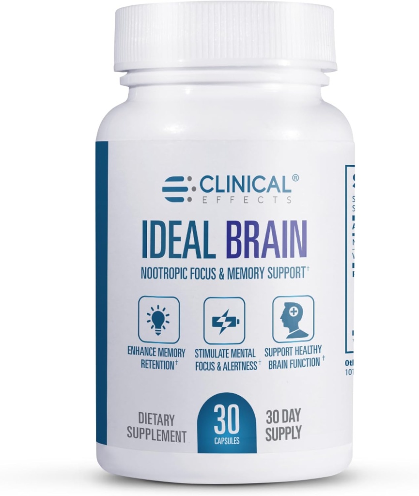 Klinik Etkileri İdeal Beyin - Nootropic Focus ve Memory Support için Diyetsel Tamam - 30 Capsules - B Vitaminleri, GABA, Alpha-GPC - Zihinsel Odaklığı Destekleyin ve Optimal Beyin Fonksiyonlarını Destekleyin