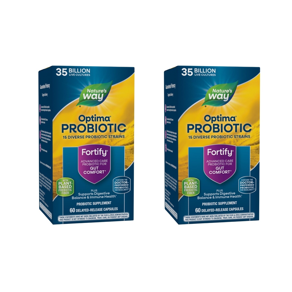 Nature's Way Fortify Optima Probiotic for Adults, 35 Billion Cultures, 15 Strains, Supports Digestive Balance and Immune Health*, No Refrigeration Required, 60 Capsules (Packaging May Vary) - 2 Pack