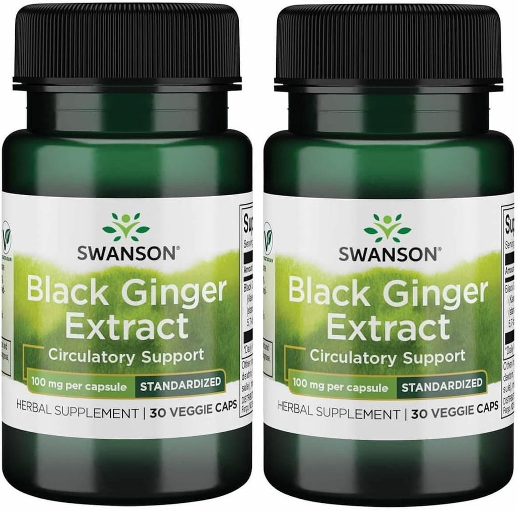 Swanson Black Ginger Extract - Προάγει την υγιή κυκλοφορία του αίματος και το σωματικό βάρος - Μπορεί να βοηθήσει την υγεία της καρδιάς, μυς ιστός, και ψυχική ευεξία - (30 κάψουλες λαχανικά, 100mg το καθένα) (2 Pack)