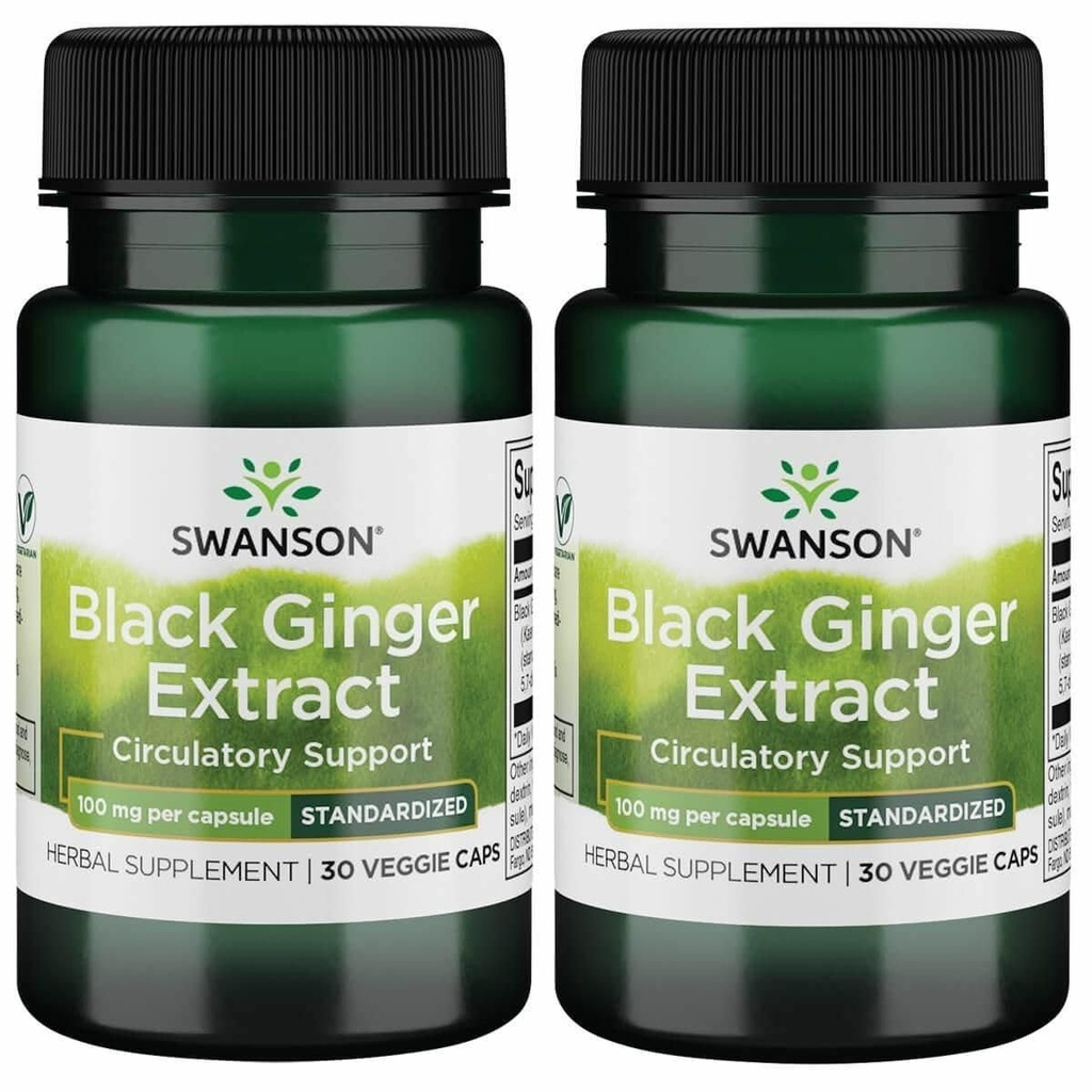 Swanson Black Ginger Extract - Sağlıklı Kan Circulation and Physical Vigor - May Aid Heart Health, Muscle Tound, and mental Wellness - (30 Veggie Capsules, 100 mg each) (2 Pack)
