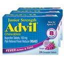 Advil Junior Strength Chewable Ibuprofen Pain Reliever ve Ateş Tespiti, Çocuk Ağrı Yardımı için Ibuprofen, Grape - 24 Tabletler (Paket 3)