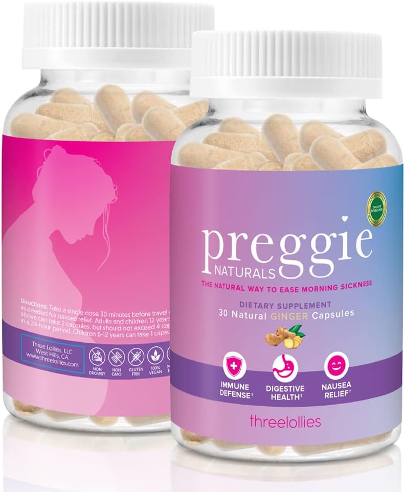 Preggie Three Lolies Naturals Ginger Κάψουλες – Πρωινή Αρωγή Ασθένειας – Φυσικό & Γιατρός Αναπτύχθηκε - 15 Υπηρεσίες (2 κάψουλες / Serving) – Υποστηρίζει την Ανοσολογική Άμυνα & Πειθαρχία Υγεία