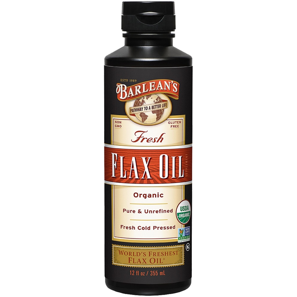 Barlean's Organic Flaxseed Oil Liquid, Cold Press Flax Seeds, 7,640 mg ALA Omega 3 Fatty Acid Supplement for Health Hair, Skin, and Eyes, Vegan & Gluten Free, 12 ozz