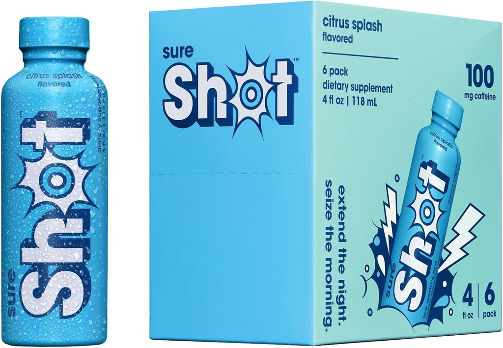 Sure Shot Recovery Drink, Citrus Splash (6 Pack) - Νιώστε καλύτερα Μετά το ποτό, αφύπνιση Αναζωογονημένο - Premium Hydration Ποτό με ηλεκτρολύτες & Βιταμίνες για την υποστήριξη του ήπατος και των ούλων, ενέργεια & εστίαση, 4 Oz
