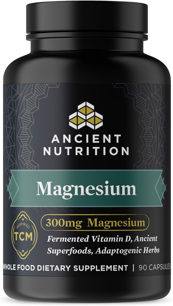 Eski Beslenme ile Magnezyum 300 mg, Immune Support, Adaptogen Herbs, Enzyme Aktif, Paleo & Keto Dostu, 90 Capsules