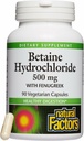 Doğal Faktörler, Betaine HCL 500 mg, Sağlıklı Digestion ve Sağlıklı Mikrobiyome, 90 kapsül (90 hizmet)