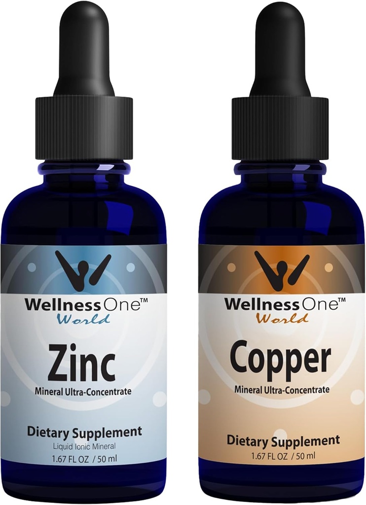 WellnessOne Ionic Liquid & Liquid Copper - çinko-Copper Sche Immune System & Ortak, Nerve & Bone Health - 1.67 fl oz çinko & Copper Drops