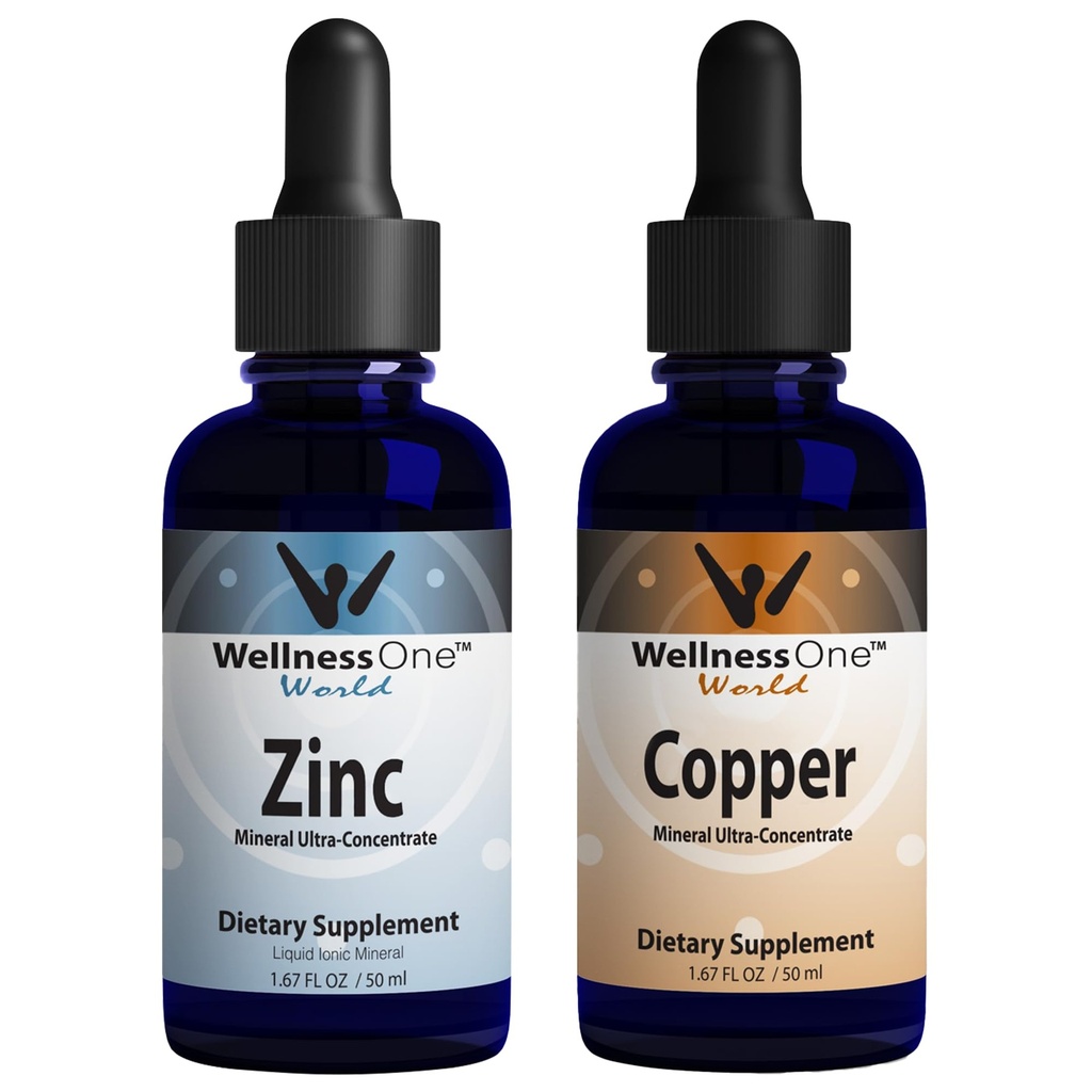 WellnessOne Ionic Liquid & Liquid Copper - çinko-Copper Sche Immune System & Ortak, Nerve & Bone Health - 1.67 fl oz çinko & Copper Drops