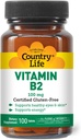 Ülke Yaşam Vitamini B2 100 mg Riboflavin Supplement - Enerji Üretimi ve Destek Hücre Fonksiyonlar, Gluten-Free, Vegan, Kosher, Halal - Hiçbir koruyucu, GMO veya Yapay Flavors, 100 Count