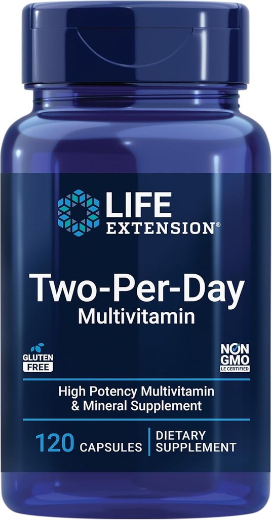Life Extension Two-Per-Day Multivitamin, Vitamins B, C, D, çinko, 25 Vitamini, Mineraller ve ekstralar, Two-Month Supply, Non-GMO, Gluten-Free, 120 Capsules