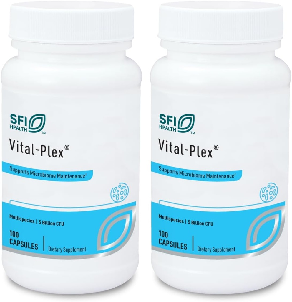 Klaire Labs SFI Health Vital-Plex Probiotic - Helps Rebalance GI Microbiota for Men & Women, 5 Billion CFU Hypoallergenic & Dairy-Free Bifidobacterium & Lactobacillus Blend (100 Capsules, 2 Pack)