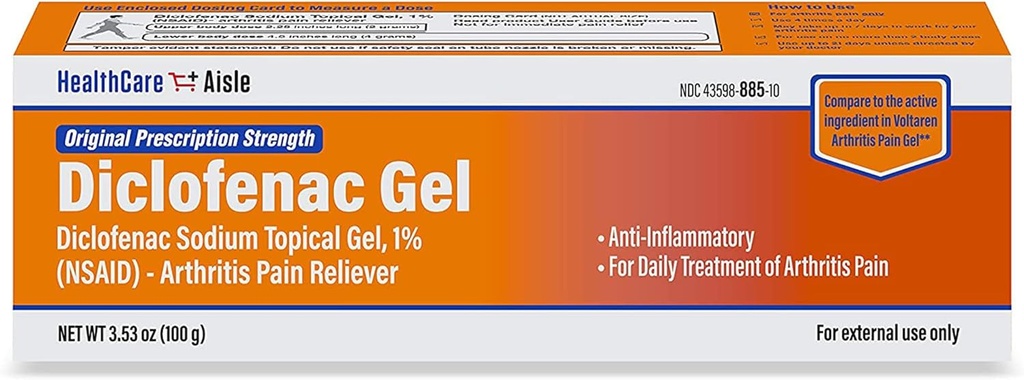 SağlıkCareAisle Diclofenac Gel, %1, Arthritis Pain Relief - 100 g tüpü - Orijinal Prescription Strength (NSAID)