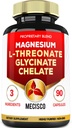 1500 mg L-Threonate Supplement with Magnezyum Bisglycinate & Magnezyum Chelate - Rahat Zihin, Bone Health & Brain Health - 90 Capsules