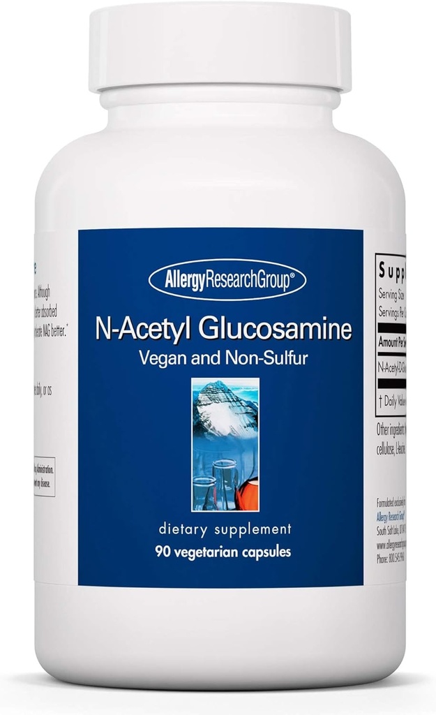 Alerji Araştırma Grubu N-Acetyl D-Glucosamine 500 mg - NAG Supplement, Ortak Destek, Glucosamine Sulfate, Ortak Sağlık Formula, Mottitude Activator, Vegan, Non-Sulfur Kont, Vegetarian Capsules - 90