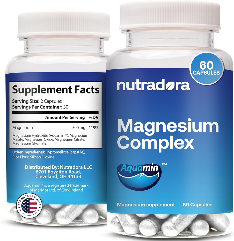 Magnezyum Kompleksi Erkekler ve Kadınlar için 500 mg - Better Sleep, Muscle, & Heart Health için Magnezyum Kompleksi, ABD'de Formula 1, 60 Capsules (Pack of 1)