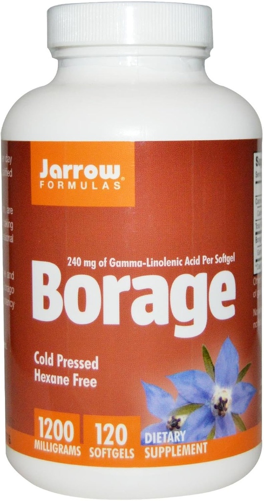 Jarrow Formulas Borage 1200 mg - 120 Softgels - GLA'nın en yüksek Potency Kaynağı - Destekler Skin Health & Immune Function - Support for Mild PMS Discomfort - Up to 120