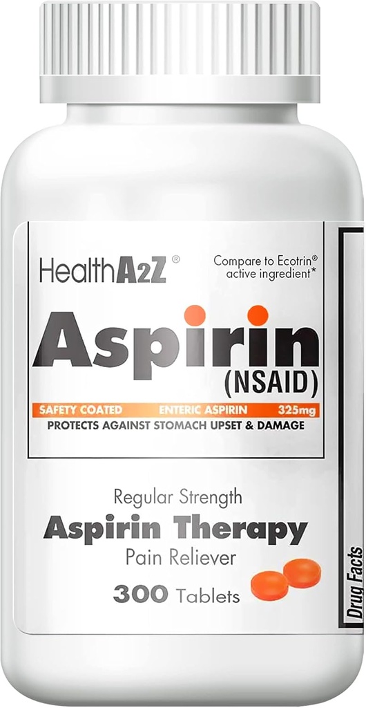 SağlıkA2Z aspirin 325 mg | 300 Counts | Düzenli Kuvvet | Orange Güvenlik Tabletleri | İnik aspirin | Ağrı Yardımı | Ortak Ağrıyı Azıyor | Cramps | Headache