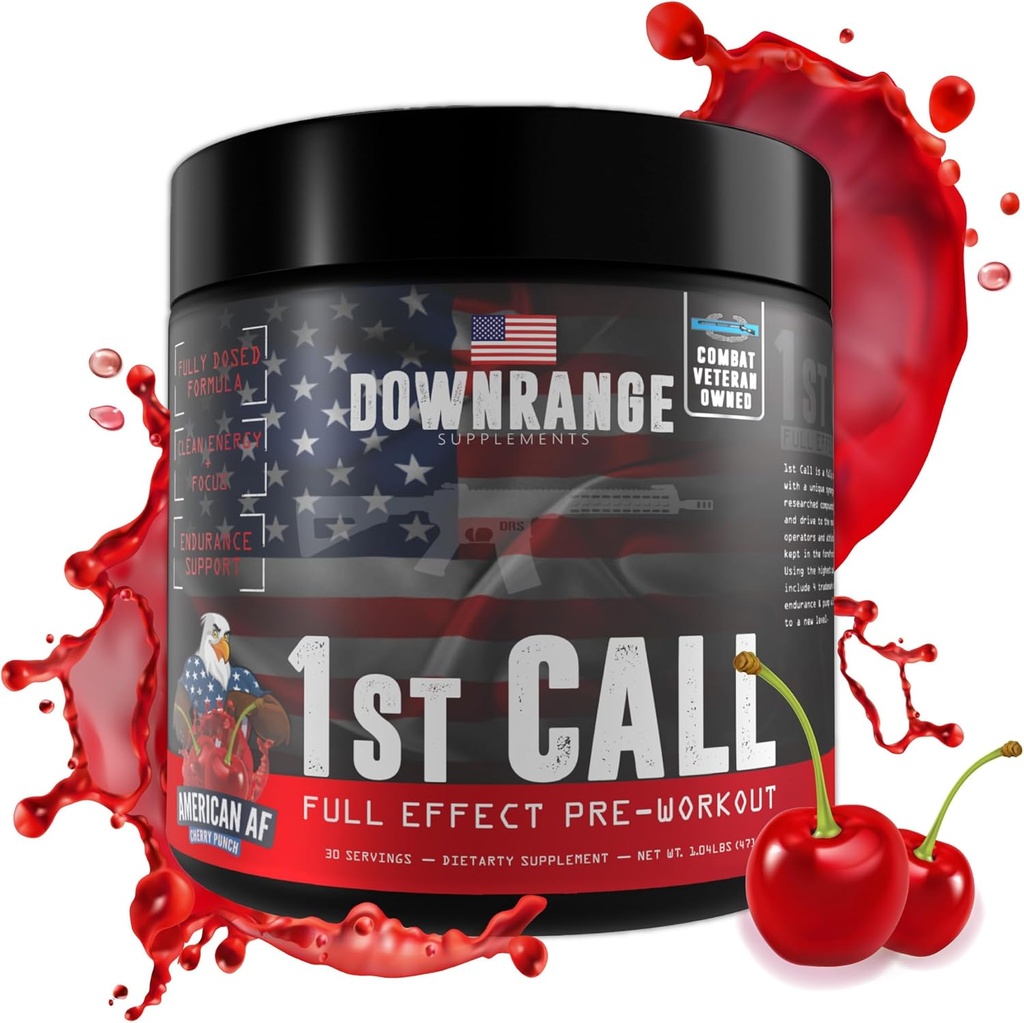 DownRange 1st Call Pre Workout Toz, Erkekler ve Kadınlar için Preworkout, Amino Acid Beta Alanine, Caffeine & More for Pump, Energy and Focus Support, 30 Hizmet (Cherry Punch)