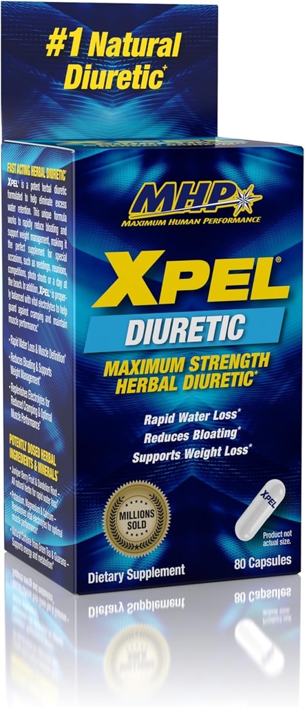 Maksimum İnsan Performansı Xpel maksimum Güçlü Diuretic Water Pills, Su Retention Relief, Kilo kaybı Desteği, B-6 P Properties Dandelion Root, 80 Capsules