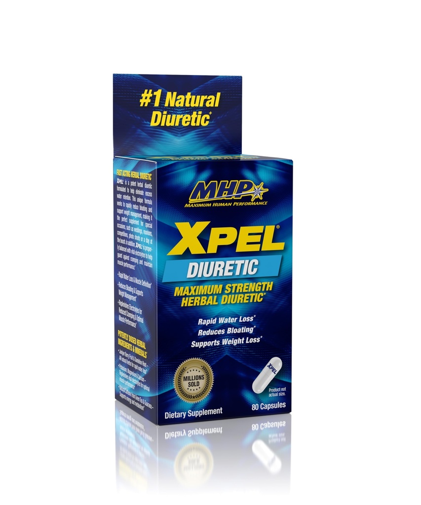 Maximum Human Performance Xpel Maximum Strength Diuretic Water Pills, for Water Retention Relief, Weight loss Support, with Vitamin B-6 Potassium Dandelion Root, 80 Capsules