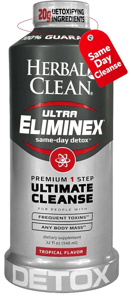 Herbal Clean Ίδια μέρα Ultra Eliminex Detox Cleanse Drink* (32 fl oz) - Tropical Fruit Flavor Full Body Cleanse Detox Drink with Milk Thistle Seed* for high Toxin*, Vitamin B12 for Men & Women