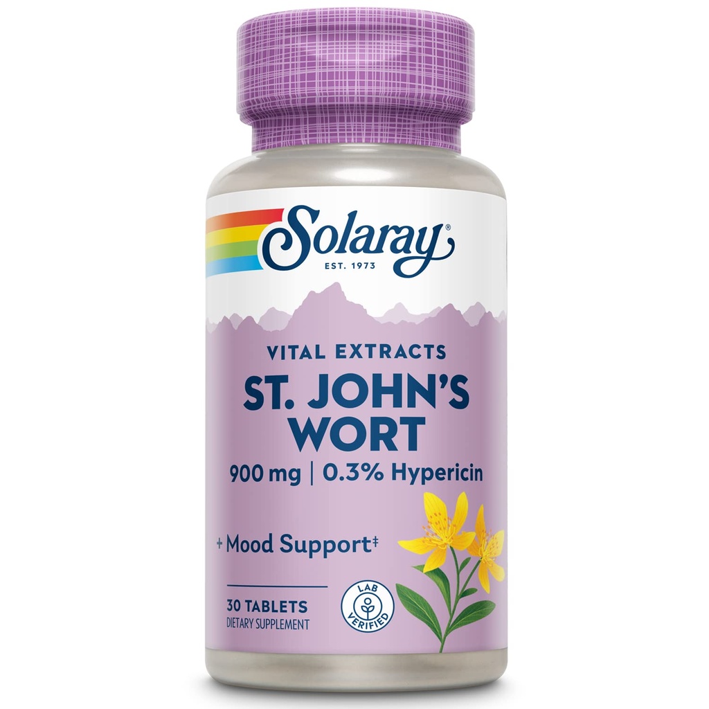 SOLARAY St John's Wort 900 mg, Once Daily Mood Support Supplement, Standardized to 0. 3% Hypericin for Brain Health Support and a Balanced Mood, 60- Ημέρες Εγγύηση Επιστροφής Χρημάτων 