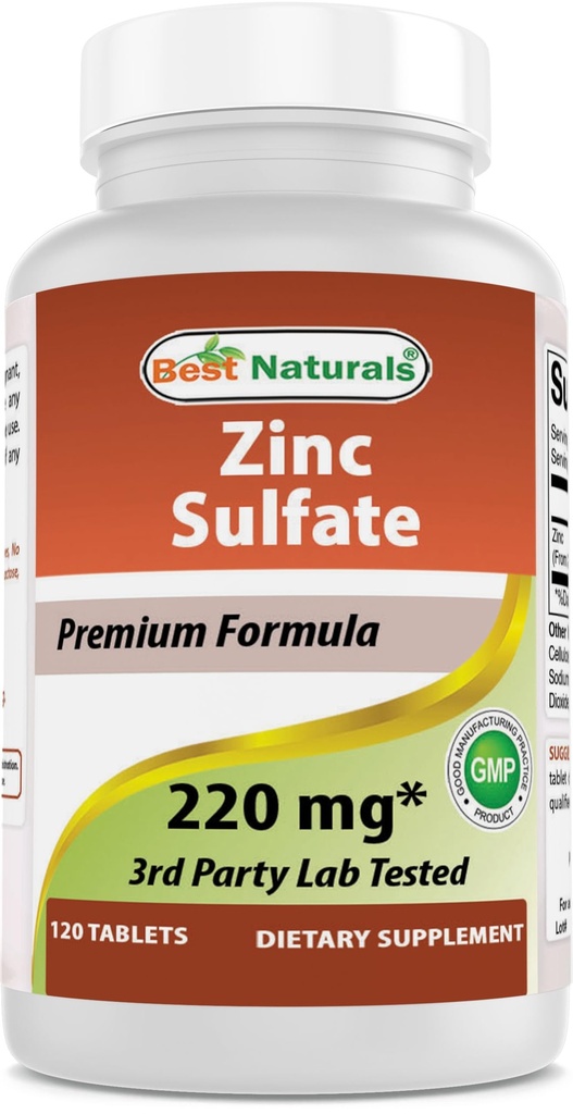 En İyi Doğallar Çinko 220 mg 120 Tablet - 3. Parti Lab Test Edildi - ABD'de Yapılacak - Gluten Free & Non-GMOMO