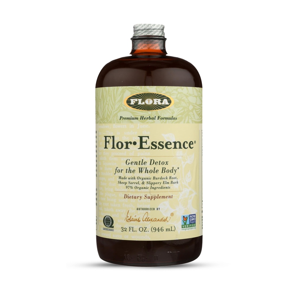 Flora Flor Essence Liquid Tea 32oz LARGE - Burdock Root, Terpery Elm, Kelp, Butle - Premium Organik Malzemeler