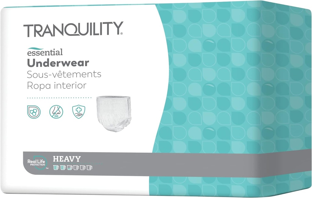 Tranquness Essential Adult Absorbent Underwear, Pull On with Tear Away Seams, Heavy Absorbency, Medium (34)-48) - 20 ct (Görünen 4)