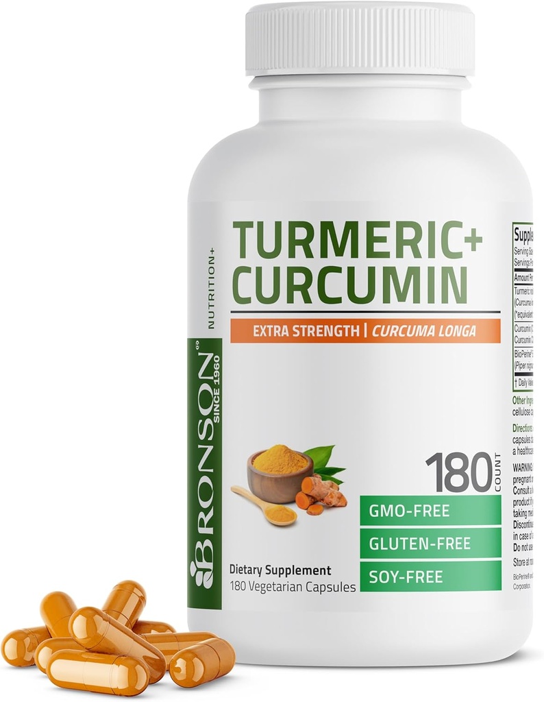 Bronson Turmeric Curcumin Ekstra Güç - Antioksi, Joint & Digestion Support with BioPerine, Non-GMO, 180 Vegetarian Capsules