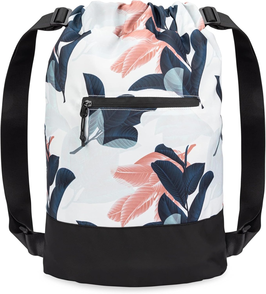 Flex Cinch Gym Bag for Women with Graphics Designs | Dayanıklı Gym Cinch Çanta | Gym Bag, Traveling, and Overnights | Navy/Coral - Guava Leaves