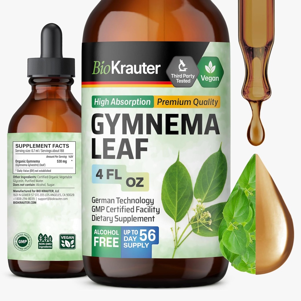 BIO KRAUTER Gymnema Sylvestre Extract Drops - Αλκοόλ και Ζάχαρη Χωρίς - Vegan Gymnema Leaf Extract 4 Fl.Oz.