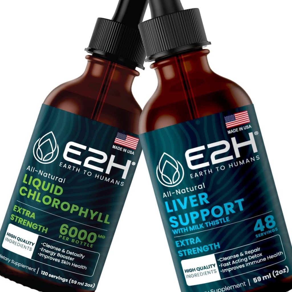 E2H: Sıvı Klorophyll ve Liver Support Supplement | Vegan, Non-GMO - 2 Fl Oz Her (4 Fl Oz Total) - Schell ve Liver Support Supplement | Vegan, Non-GMO - 2 Fl Oz Total) - Sche