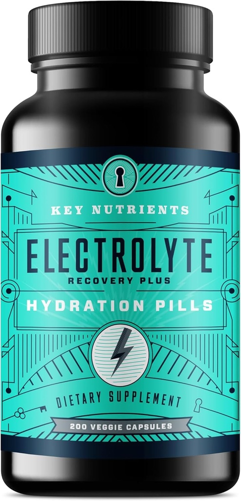 KEY NUTRIENTS Electrolyte Tabletler, 200 Capsules, Salt Tabletler Dehidrasyon için Hızlıca Tabletler - Electrolytes Tabletleri ile Salt Pills, No Sugar, Gluten Free Hydration Tabletleri ABD'de Yapıldı