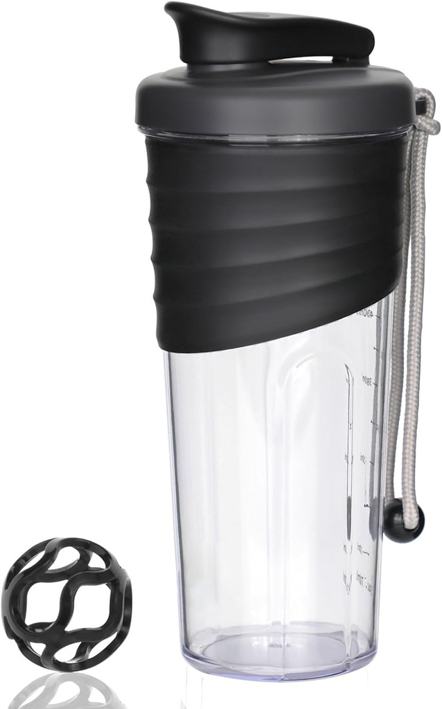 Φιάλη αναδευτήρα για μείγματα πρωτεϊνών, 24 oz, μπουκάλια αναδευτήρα πρωτεϊνης με μπάλα Whisk, μπουκάλι αναμείκτη, μπουκάλι πρωτεΐνης, Portable Pre Workout Κύπελλο αναδευτήρα πρωτεΐνης ορού γάλακτος, Μαύρο