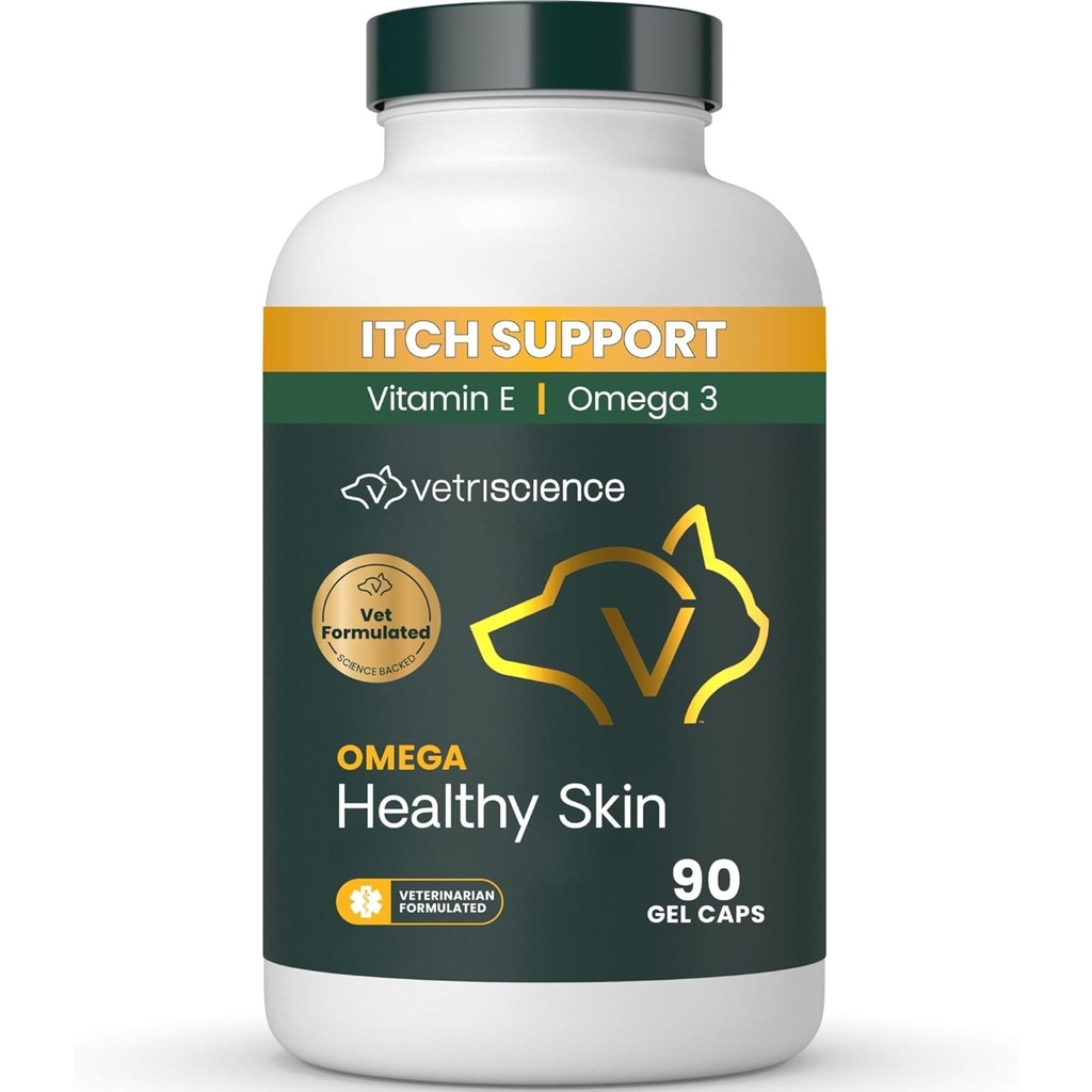 Vetri Science Omega Sağlıklı Skin Capsules, Omega 36.9 Köpekler ve Kediler için Balık Yağı Tamam, Skin Health, Coat Büyüme, Shedding, Capsule başına 750 mg Omega Fatty Asits, 90 Counts, 90 Count Health