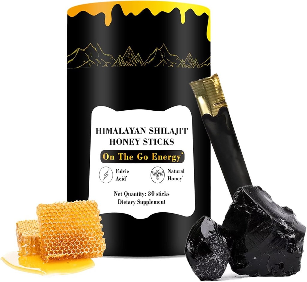 Shilajit Honey Sticks, 30 Sticks - Pure Himalaya Giyim, Organik Honey & Saffron for Energy Boost, Immune Support & Vitality, SHILAJIT Honey Sticks for Men & Women