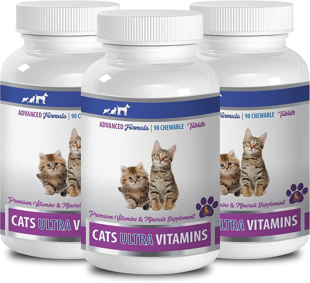 Kediler için antioksidan - Kediler için Ultra Vitaminler - Sağlıklı Mineraller ve Vitaminler Formula - Chews - Cats için - 3 Şişe (270 Tedavi)