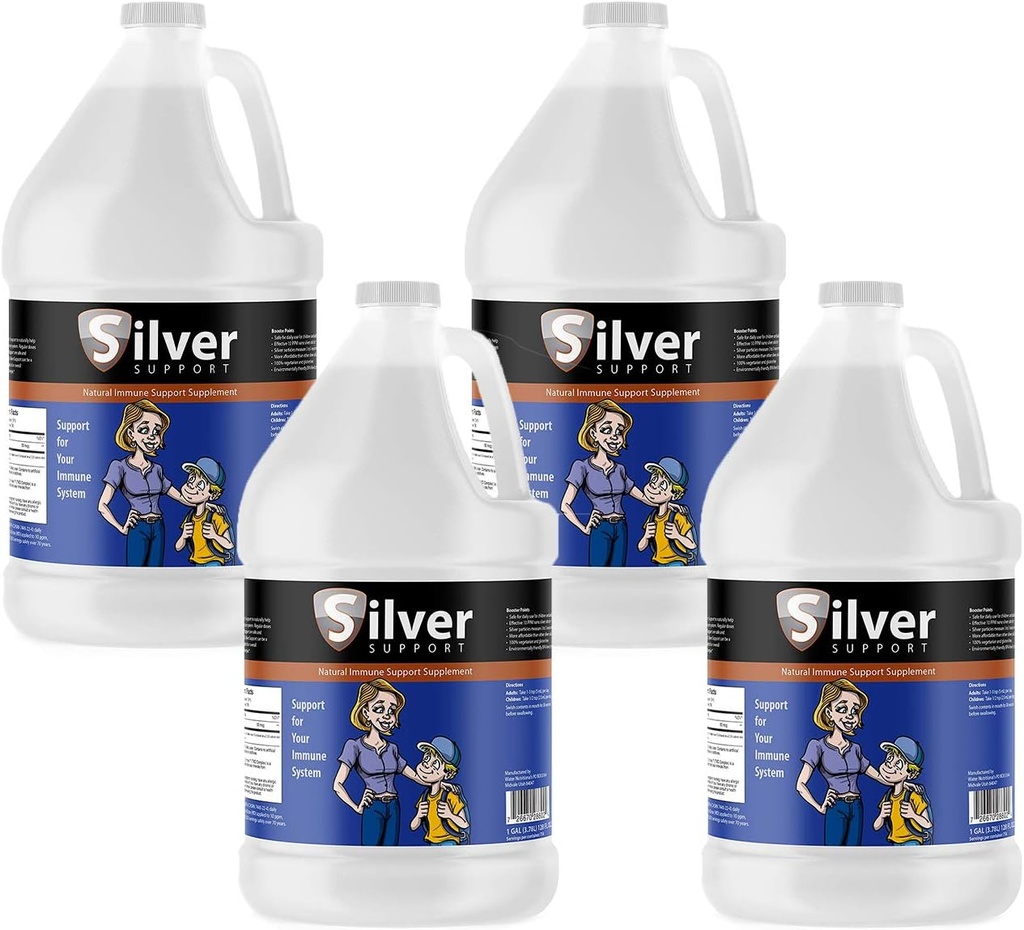 Silver Support - Herbal Immune Support Supplement, Nano-boyutlu Gümüş Çözüm, Çocuklar için Immune ATM, Evcil hayvanlar ve Yetişkinler için Purified Silver, Fortify Your Immune System for Cold and Flu Season - 4 Gallons
