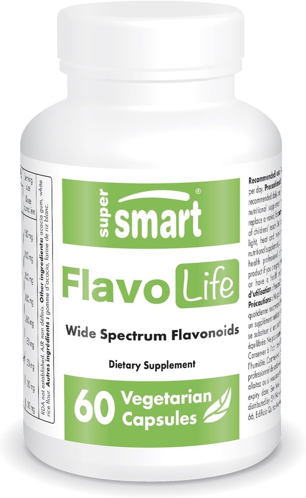 Supersmart FlavoLife (Flavono Kompleks Supplement) - Luteolin, Myricetin, Fisetin, BTC, Quercetin, EGCG, Apigenin, Hesperidin | Non-GMO & Gluten Free - 60 Vegetarian Capsules