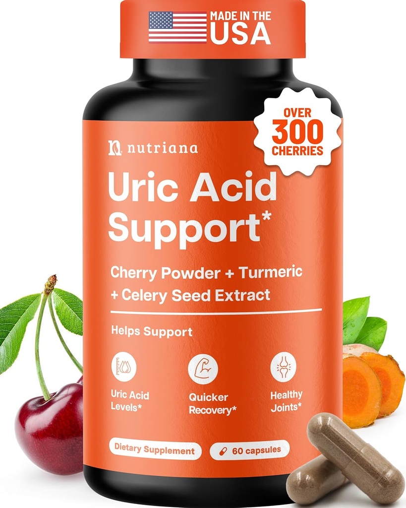 1 Uric Acid Flush Cleanse - Tart Cherry Türmeric & Celery Seed Purge - Ayaklar ve Ortak Destek - 60 Veggie Capsules