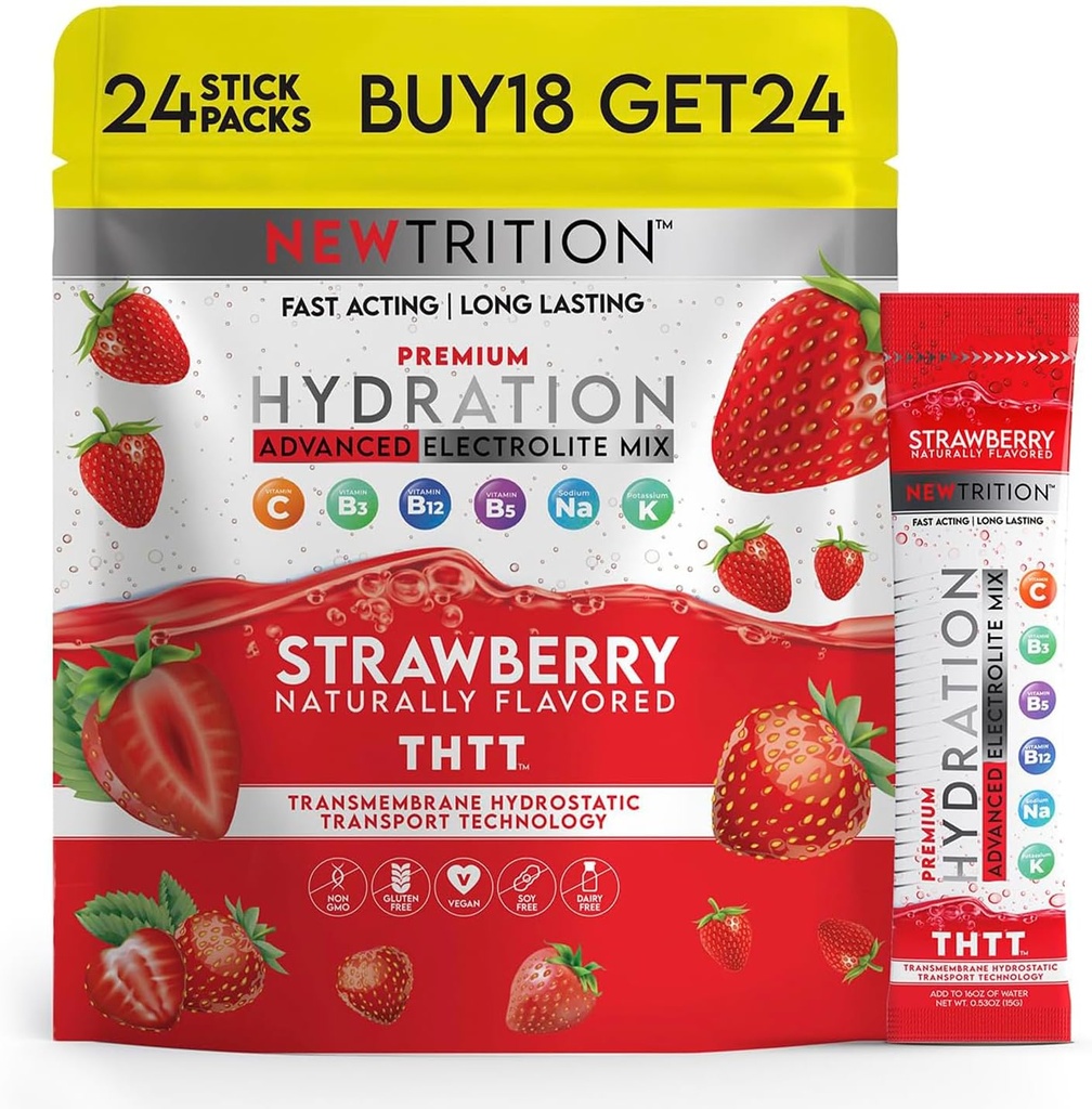 Hydration Toz, Strawberry Pack of 24 Electrolyte Toz Paketleri, Doğal olarak Su için Hydrating Packets, Fast Acting Hydrate Electrolytes with Vitamins B&C, Energy & Recovery