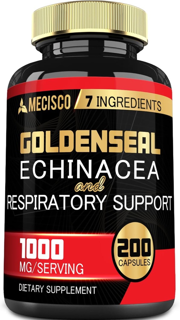 Goldenseal Root Capsule Organik Echinacea, Mullein Leaf, Plantain & More - 7 Premium Herbal Supports Immune System, Digestive Health, Smooth Breathing ve Body Management - 200 Capsules