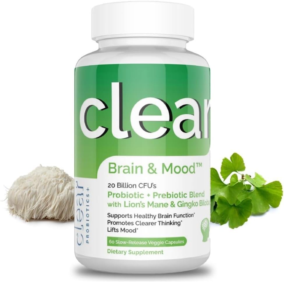Memory, Brain Fog, Focus, Mood & Concentration & Cognitive Function - Lion's Mane Supercharged with Ginkgo Biloba & Two Probiyotik Strains (60 Kont - 1 Ay Supply)