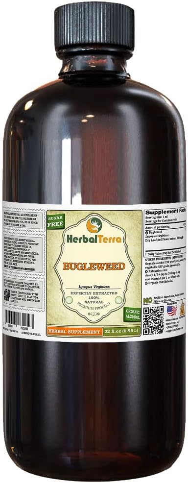 Bugleweed (Lycopus Virginicus) Tincture, Organik kuru Leaves and Çiçekler Sıvı Ekstraksiyon (Brand Name: HerbalTerra, Proudly Made in USA) 32 fl.oz (0.95 l)