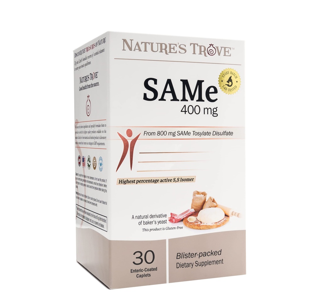 Doğa'nın Trove SAM-e 400 mg 30 Kapic Kaplamalar. Vegan, Kosher, Non-GMO, Soy Free, Gluten Free - Mood ve Ortak Destek - Cold Form Fed.